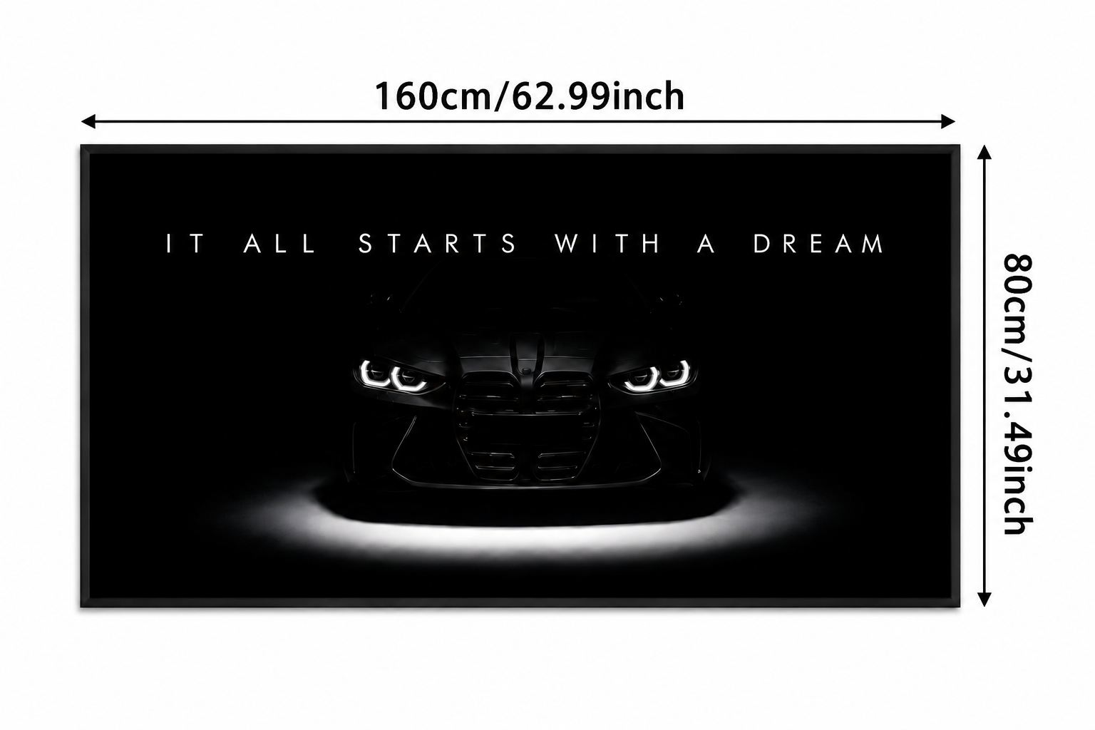 Luxury Sports Car Canvas Wall Art – “It All Starts With A Dream” Modern Motivational Poster | 50x100, 60x120 & 70x140 cm