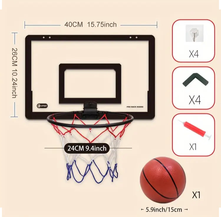 Mini Indoor Basketball Hoop Set with Ball – Wall & Door Mounted Backboard for Kids and Adults