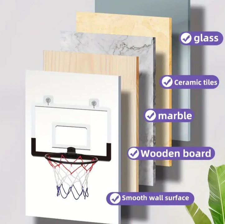 Mini Indoor Basketball Hoop Set with Ball – Wall & Door Mounted Backboard for Kids and Adults