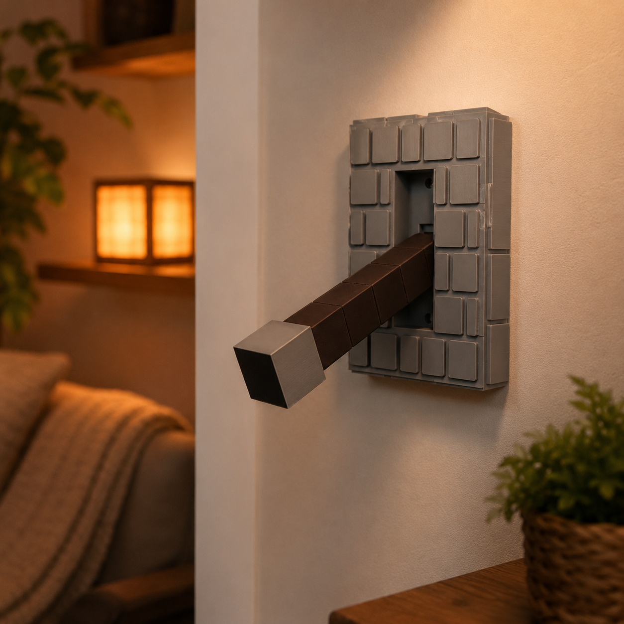 3D Pixel Pickaxe Light Switch Cover – Gaming Wall Switch Extender & Decorative Cover