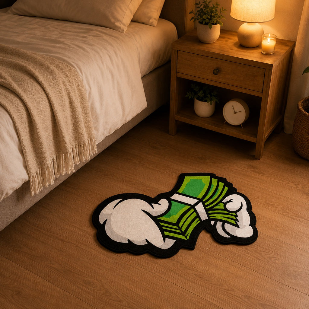 Money Rug – Cash Stack Floor Mat – Soft Plush Bedroom & Gaming Rug (Multiple Sizes)
