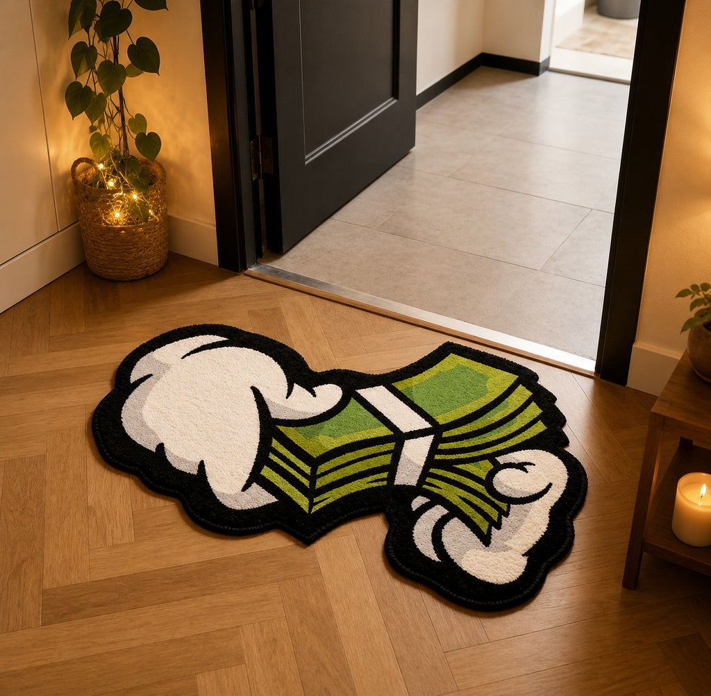 Money Rug – Cash Stack Floor Mat – Soft Plush Bedroom & Gaming Rug (Multiple Sizes)